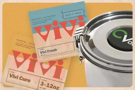 A picture sjpwing a Vivi Fresh pack, a Vivi Cure pack and a medium size CVault container.